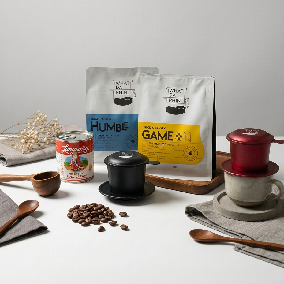 Fresh Vietnamese Coffee, Coffee Phin, Condensed Milk. Vietnamese iced coffee